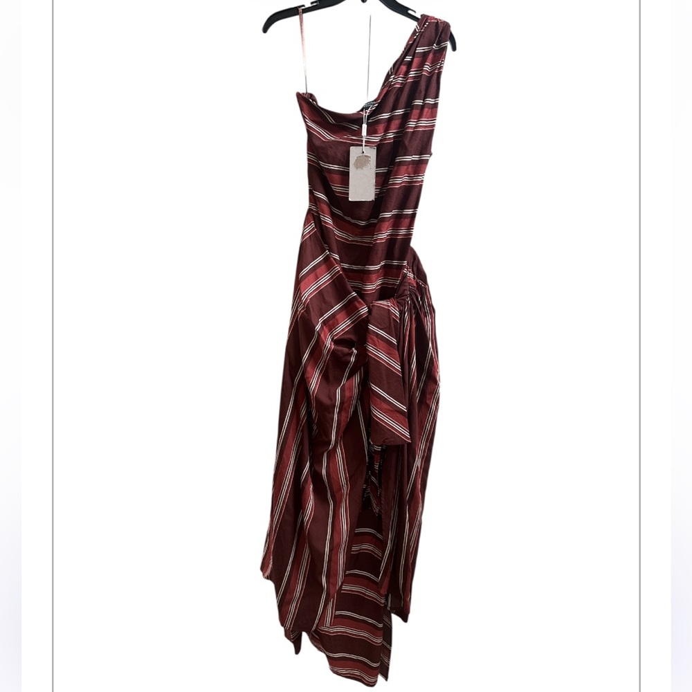 Padova Striped long dress one-shoulder asymmetrical hemline ruched details M NWT